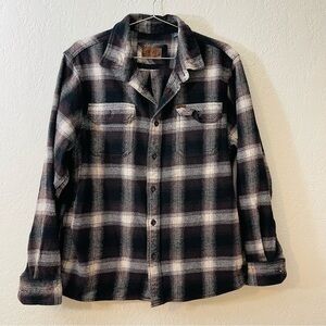 Orvis Plaid Flannel Button Down Shirt Men Size Medium Brown/Black Pockets